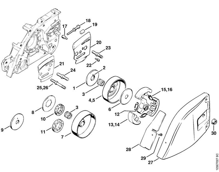 STIHL 1115-664-2405 Bundschraube M10/M8 positie 23 technische tekening