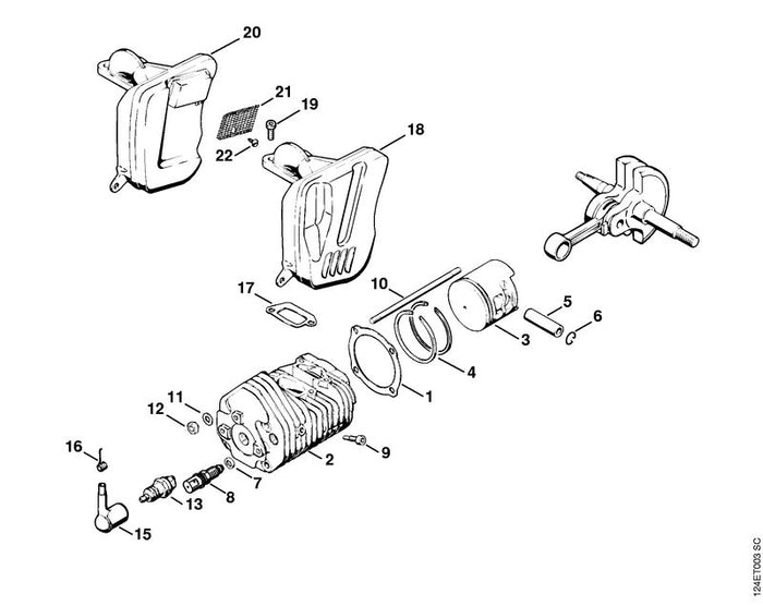 STIHL 1111-020-1206 Zylinder mit Kolben Ø 58 mm positie 2 technische tekening