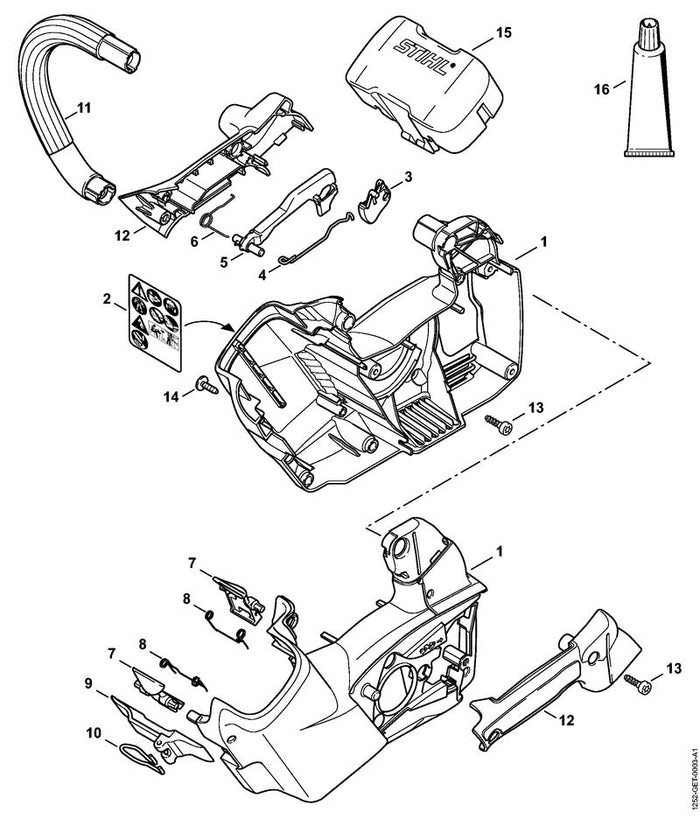 STIHL 0000-967-7370 Warnhinweis Piktogramm MSA T positie 2 technische tekening
