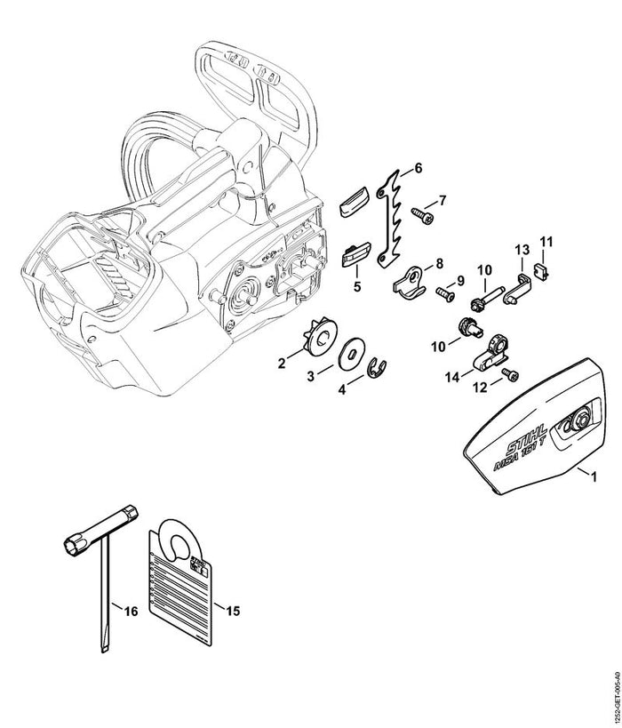 STIHL 1252-640-1702 Kettenraddeckel positie 1 technische tekening