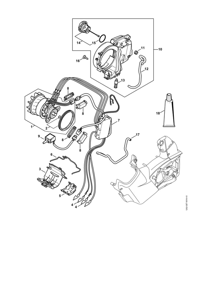 STIHL 1252-430-1401 Elektronikmodul positie 7 technische tekening