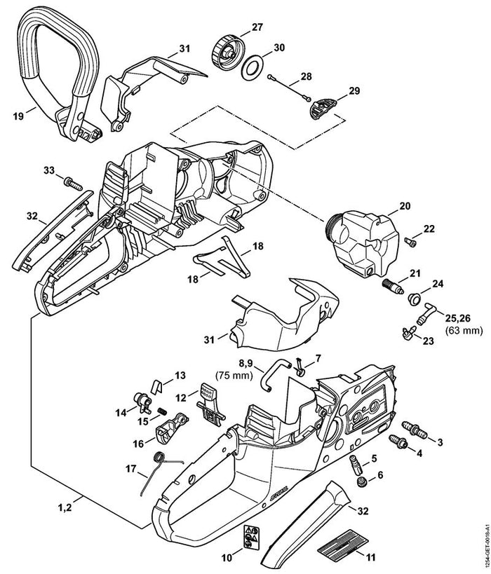 STIHL 1254-435-2400 Schalthebel positie 16 technische tekening