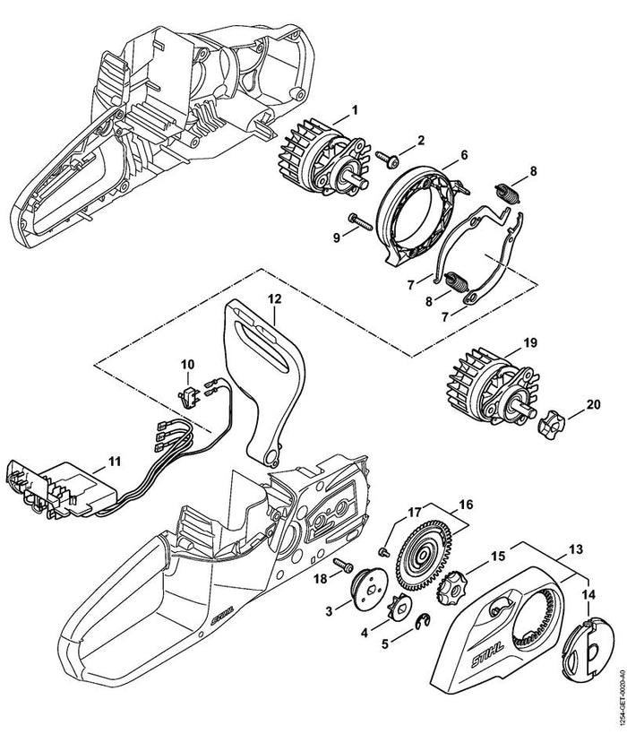 STIHL 1254-600-0241 Elektromotor positie 1 technische tekening