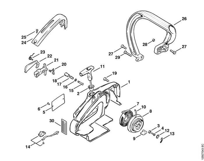 STIHL 0000-998-0701 Schenkelfeder positie 23 technische tekening