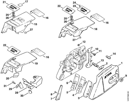 STIHL 1121-664-2400 Bundschraube positie 14 technische tekening
