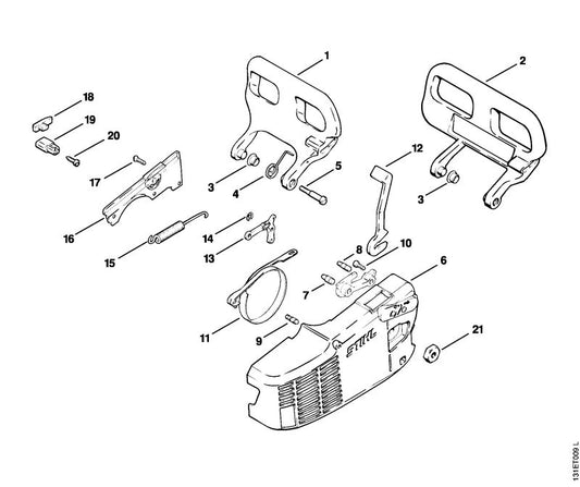 STIHL 1120-656-7700 Kettenfänger positie 19 technische tekening
