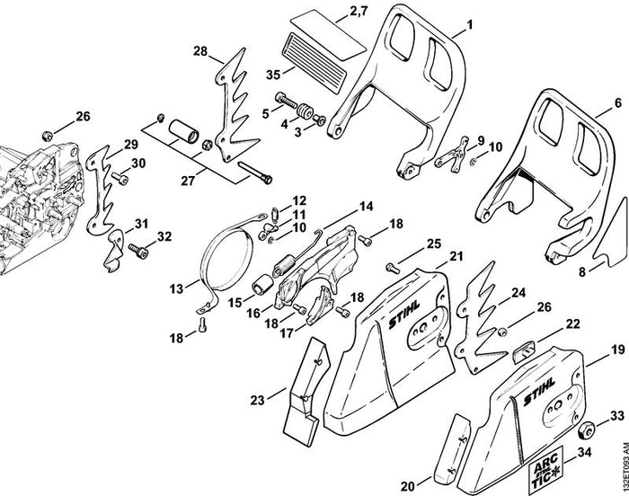 STIHL 1128-790-9150 Handschutz positie 1 technische tekening