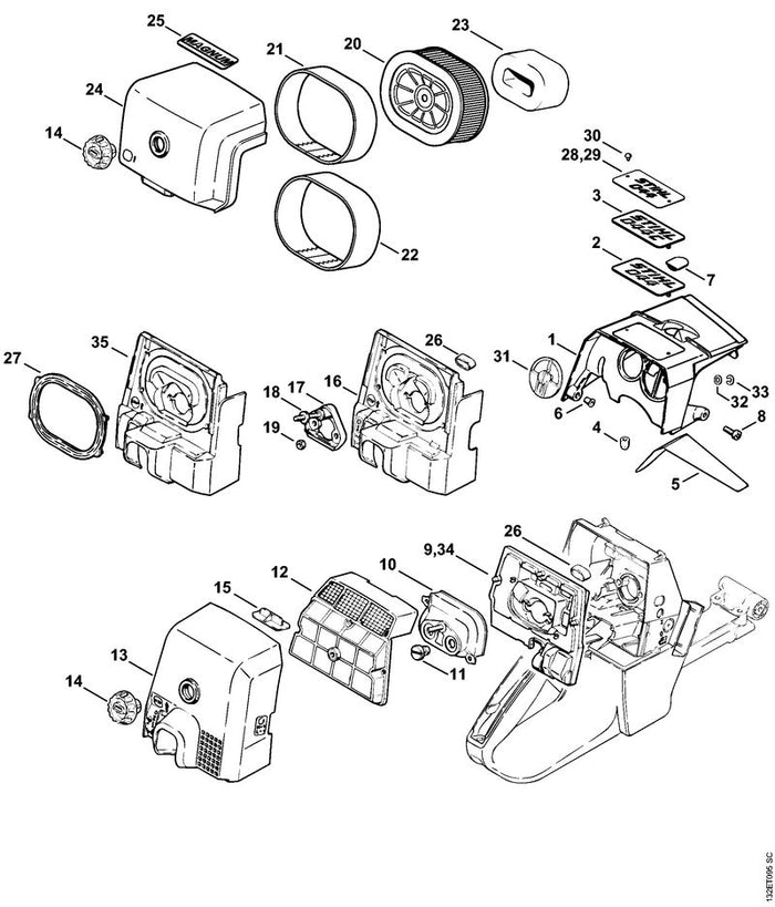 STIHL 1128-124-3408 Filterboden positie 16 technische tekening