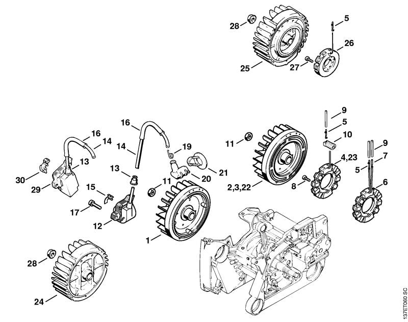 STIHL 1122-400-1314 Zündmodul positie 12 technische tekening