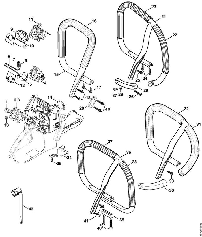 STIHL 1124-791-5105 Griffrohreinlage positie 20 technische tekening