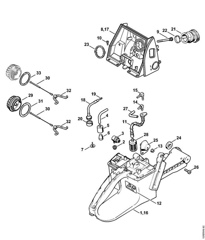 STIHL 1124-358-7700 Schlauch positie 11 technische tekening