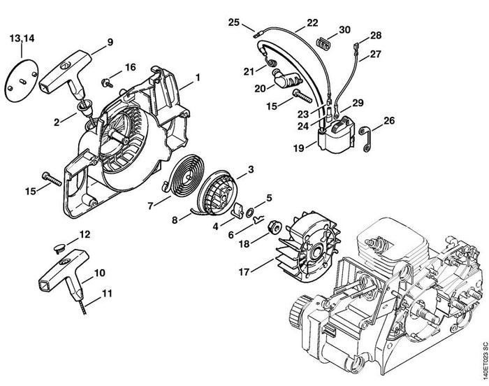 STIHL 1128-405-1000 Zündleitungsstecker positie 20 technische tekening