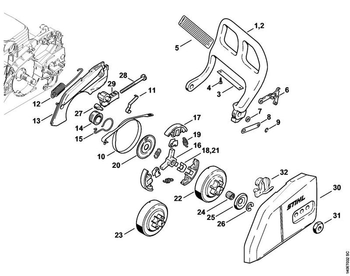 STIHL 1128-160-5000 Hebel positie 6 technische tekening