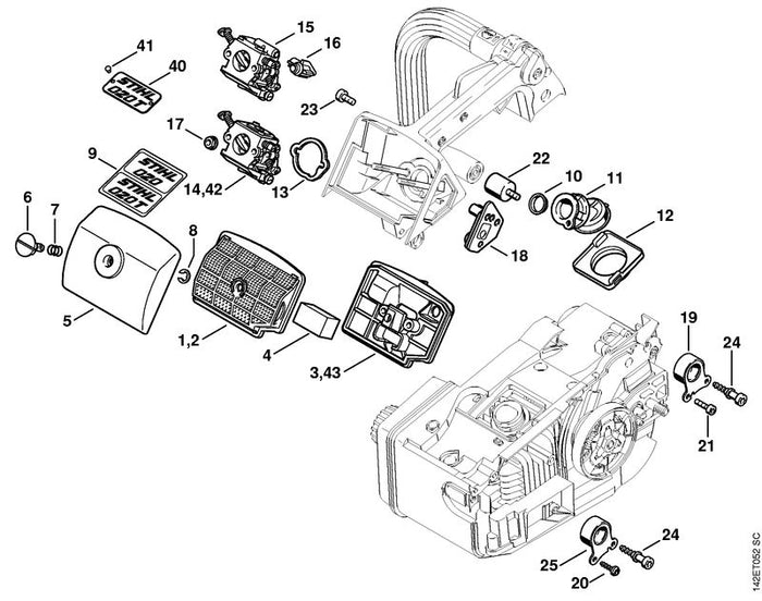 STIHL 1129-120-1602 Luftfilter positie 1 technische tekening