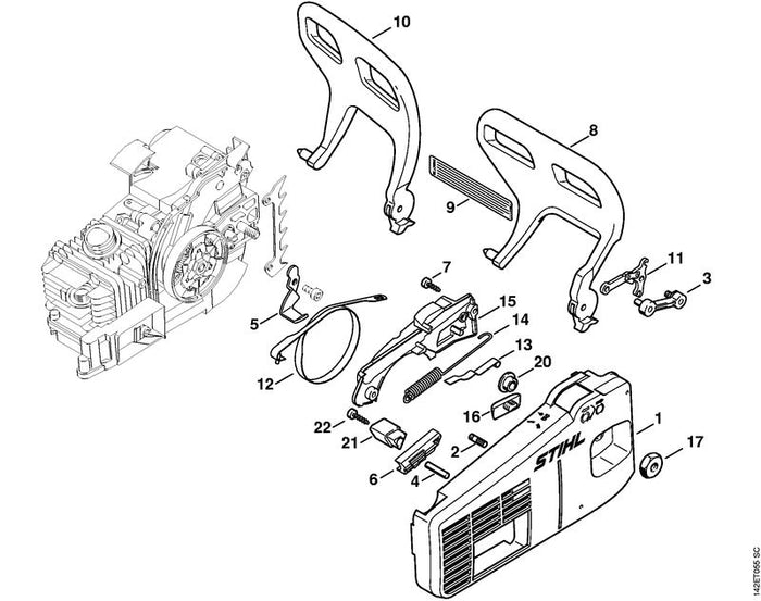 STIHL 0000-997-1018 Zugfeder positie 14 technische tekening