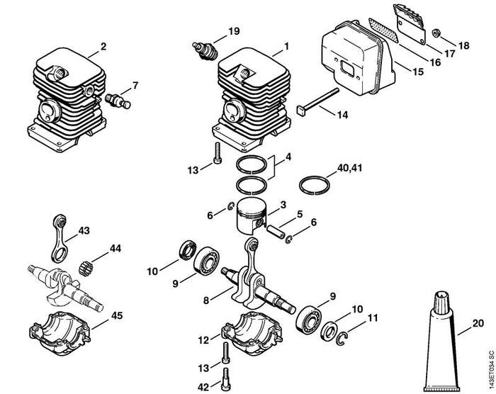 STIHL 1130-021-2500 Kurbelwanne positie 45 technische tekening