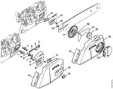 STIHL 1121-640-1700 Kettenraddeckel positie 19 technische tekening