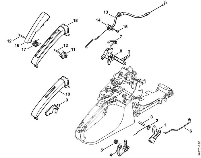 STIHL 1133-182-1501 Gasgestänge positie 6 technische tekening