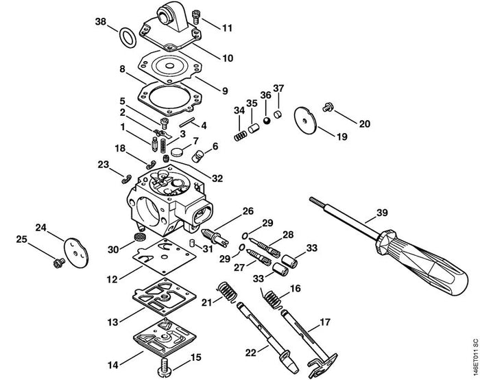 STIHL 1127-122-3205 Schenkelfeder positie 16 technische tekening