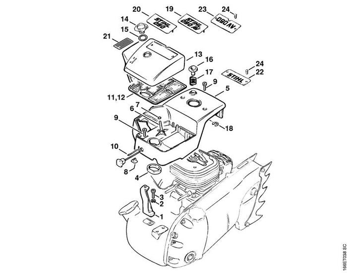STIHL 1106-182-2400 Klemmstück positie 8 technische tekening