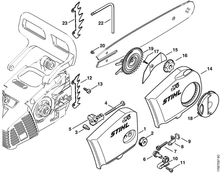STIHL 1123-007-1004 Satz Stirnrad / Spannschraube positie -1 technische tekening