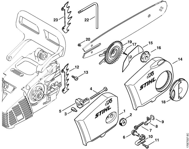 STIHL 1123-640-1900 Spannschieber positie 8 technische tekening