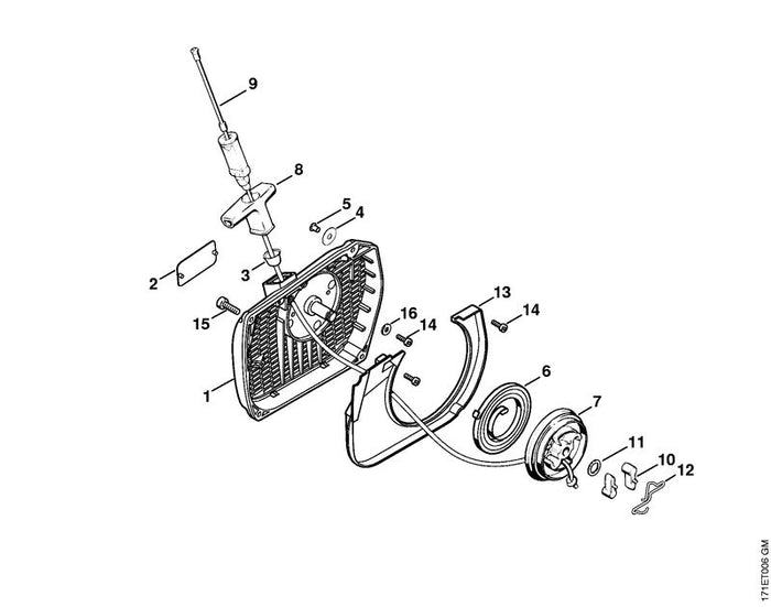 STIHL 1124-190-0605 Rückholfeder positie 6 technische tekening