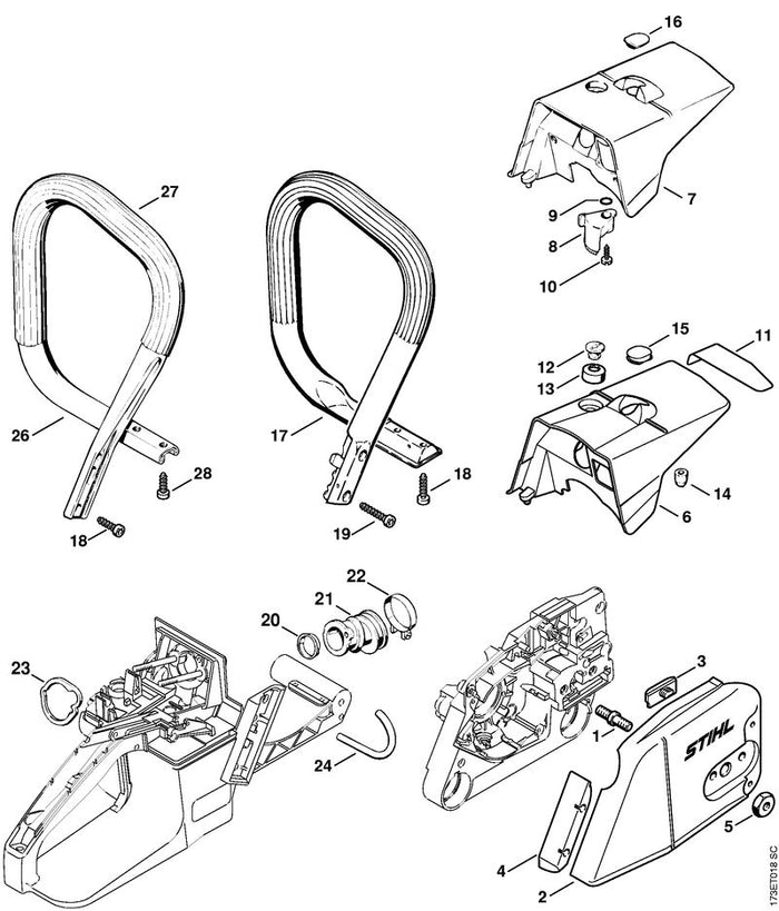 STIHL 1125-790-1751 Griffrohr positie 26 technische tekening