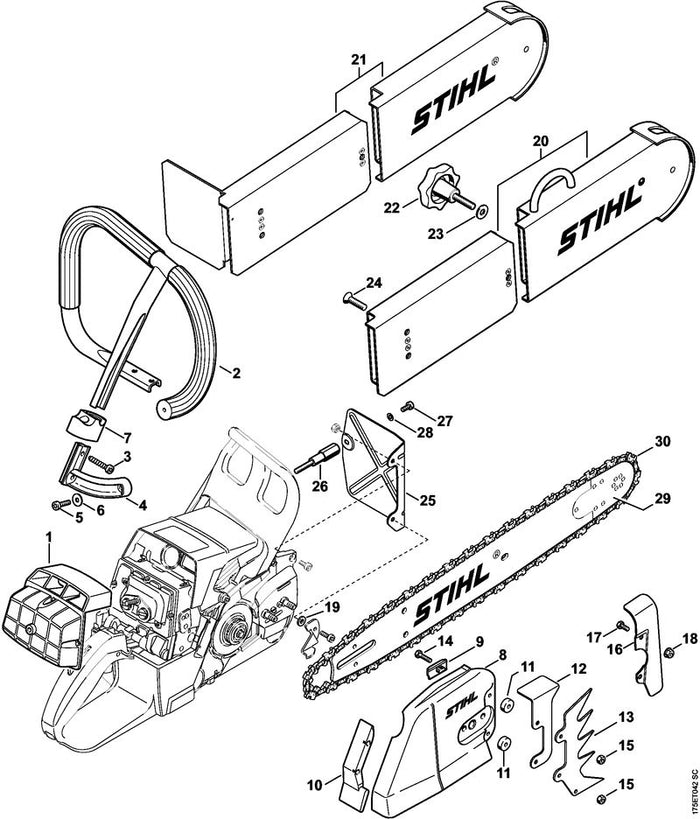 STIHL 1128-664-0501 Krallenanschlag positie 13 technische tekening