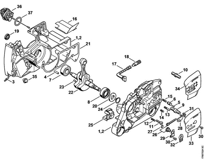 STIHL 1128-020-2143 Kurbelgehäuse positie 1 technische tekening