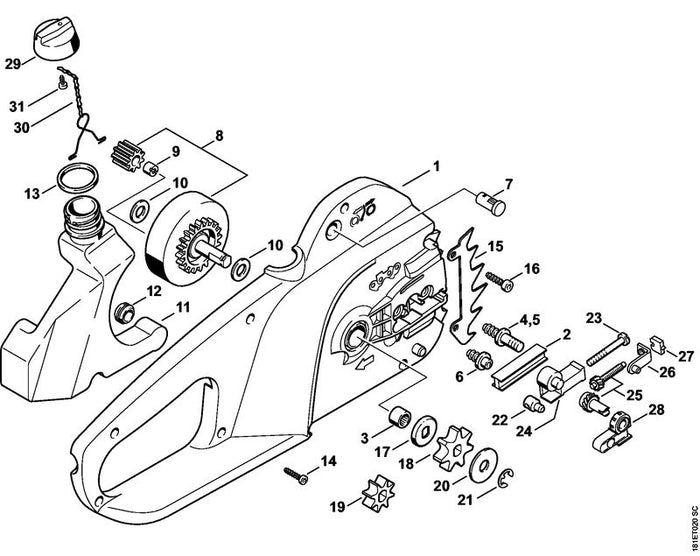 STIHL 1206-642-1301 Kettenrad 3/8" Picco 7Z positie 18 technische tekening