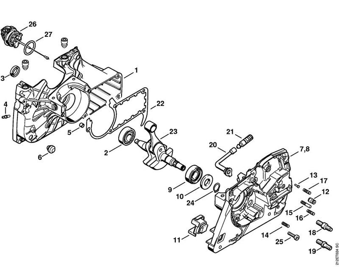STIHL 1135-030-0400 Kurbelwelle positie 23 technische tekening