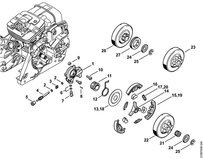 STIHL 1135-160-2050 Kupplung positie -1 technische tekening
