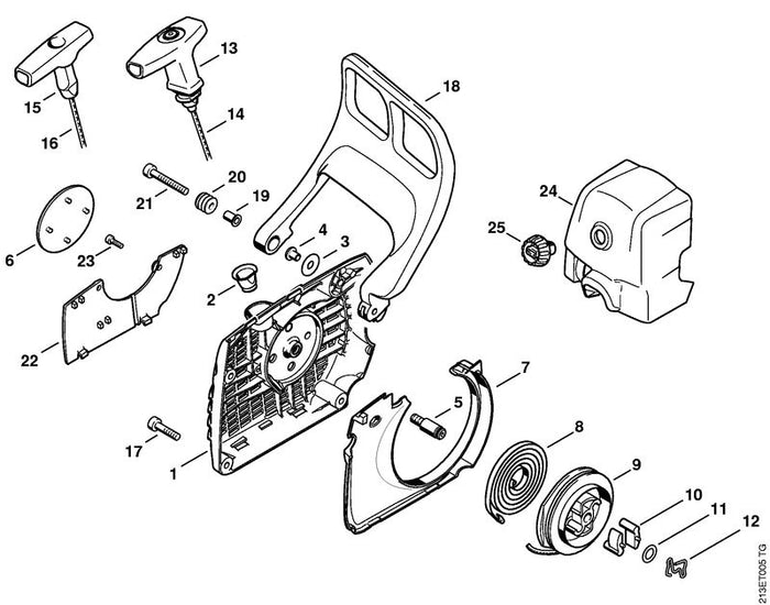 STIHL 1135-080-2102 Lüftergehäuse mit Anwerfvorrichtung positie -1 technische tekening
