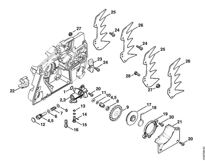 STIHL 1124-640-3203 Ölpumpe (Hub 2,35 mm) positie 3 technische tekening