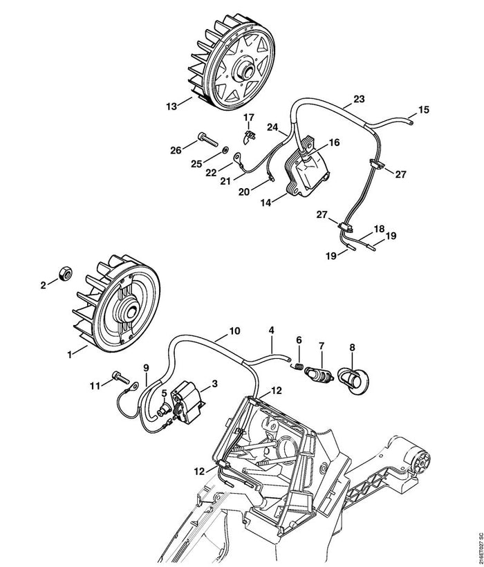 STIHL 1124-400-1201 Schwungrad positie 1 technische tekening