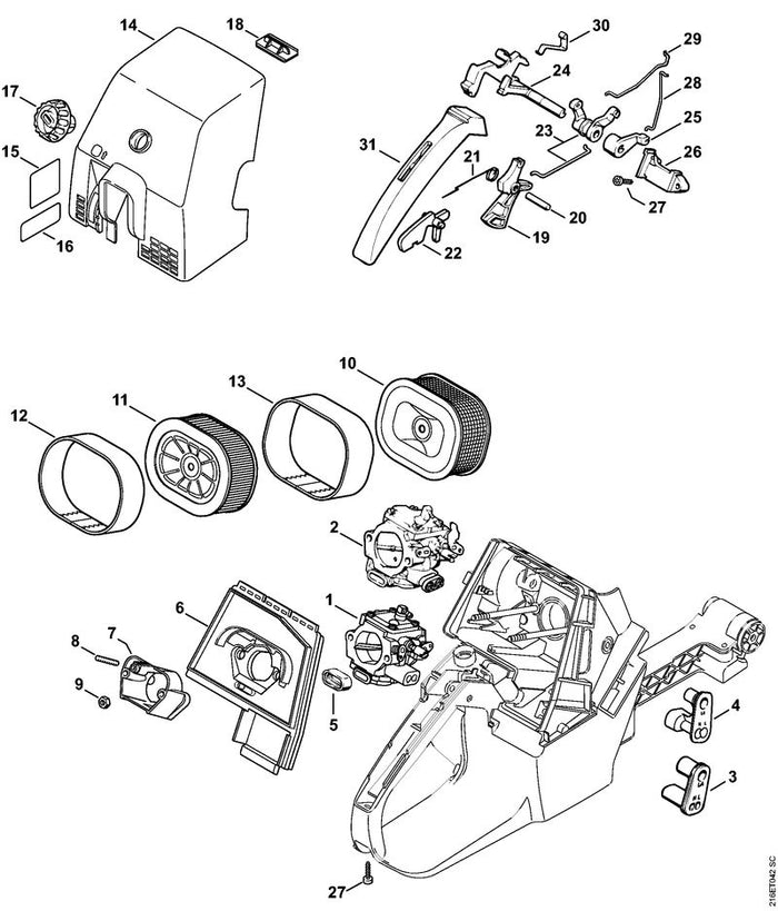STIHL 1124-180-4050 Doppelhebel positie 23 technische tekening