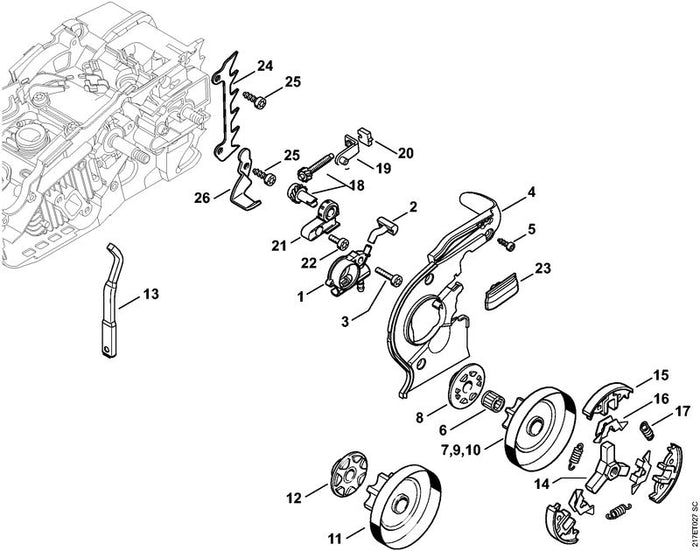 STIHL 1137-640-3202 Ölpumpe positie 1 technische tekening