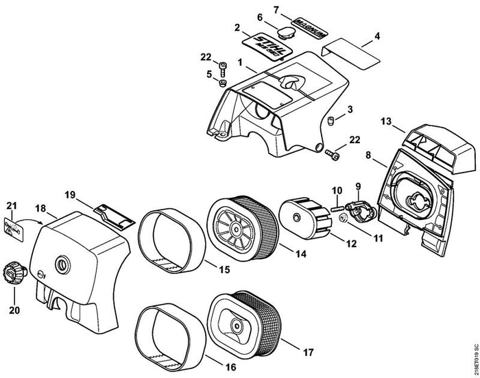 STIHL 0000-120-1653 Luftfilter, Draht positie 17 technische tekening