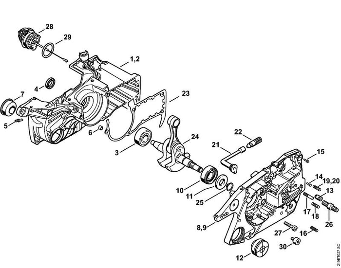STIHL 1138-020-2606 Kurbelgehäusehälfte positie 2 technische tekening