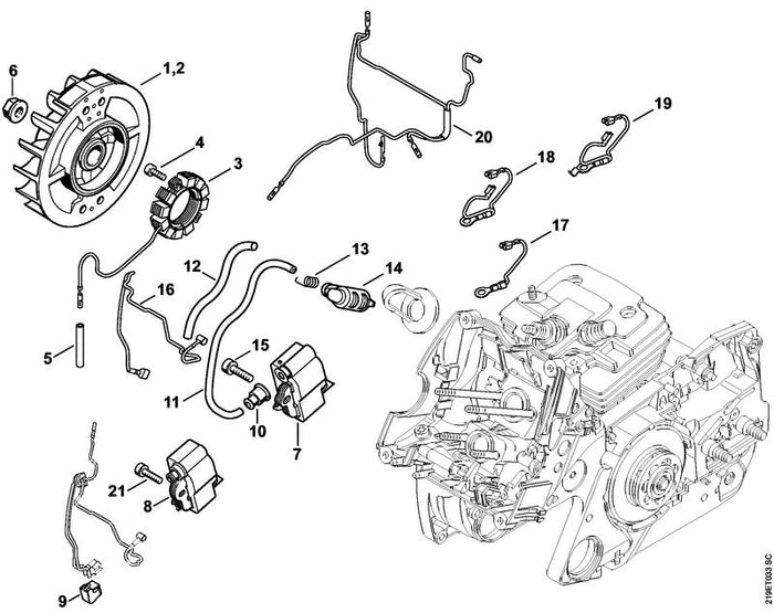 STIHL 1138-400-1300 Zündmodul positie 7 technische tekening