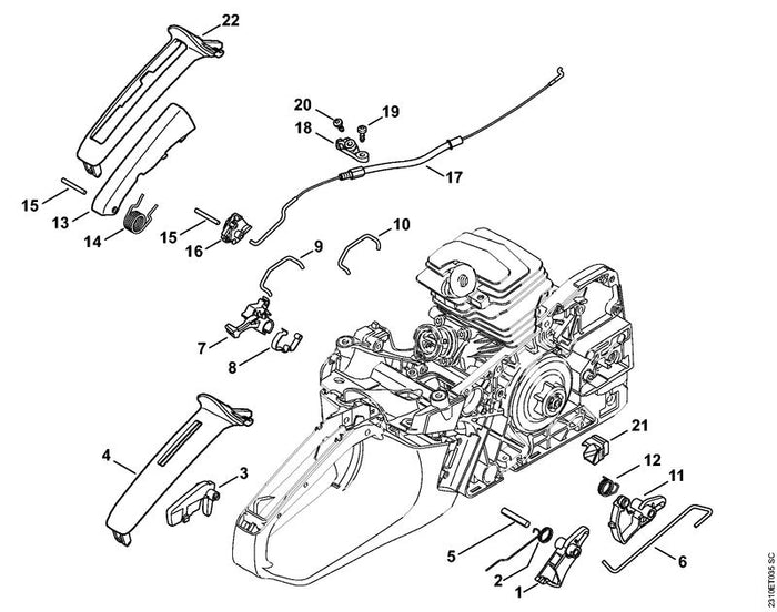 STIHL 1143-182-4500 Schenkelfeder positie 2 technische tekening