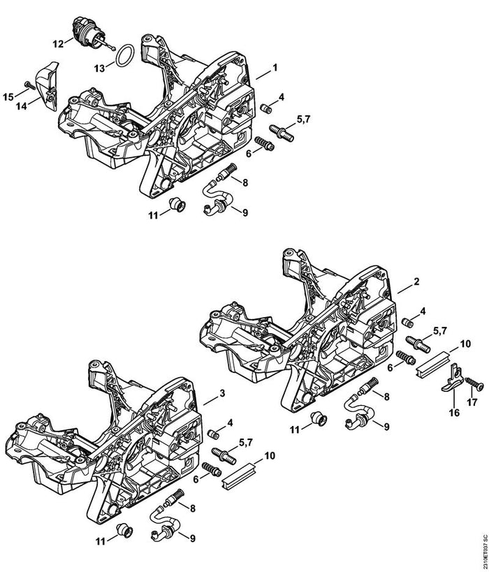 STIHL 1143-020-3025 Motorgehäuse positie 2 technische tekening
