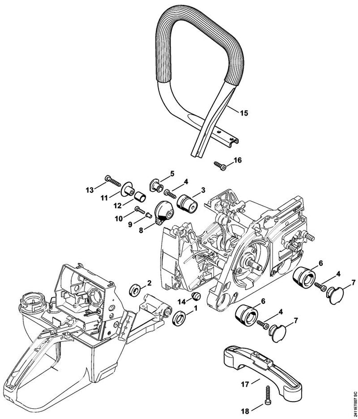 STIHL 1128-790-1753 Griffrohr positie 15 technische tekening