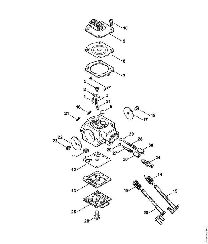 STIHL 1128-120-7202 Startwelle mit Hebel positie 20 technische tekening