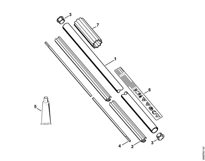STIHL 4137-710-7120 Schaft Ø 25,4 mm x 1,5 m positie 1 technische tekening