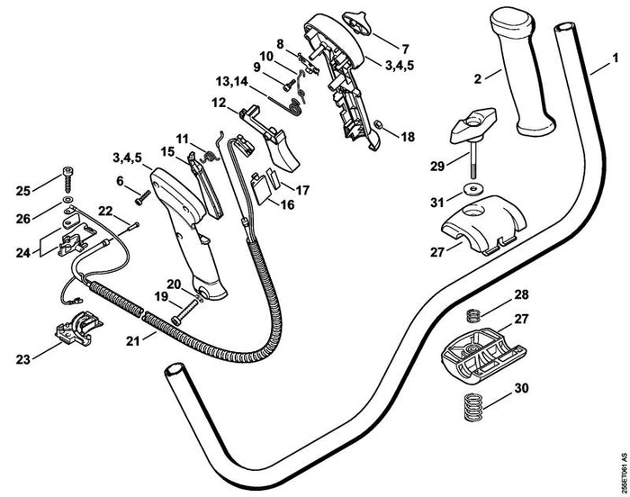 STIHL 4134-790-1351 Bedienungsgriff positie 4 technische tekening