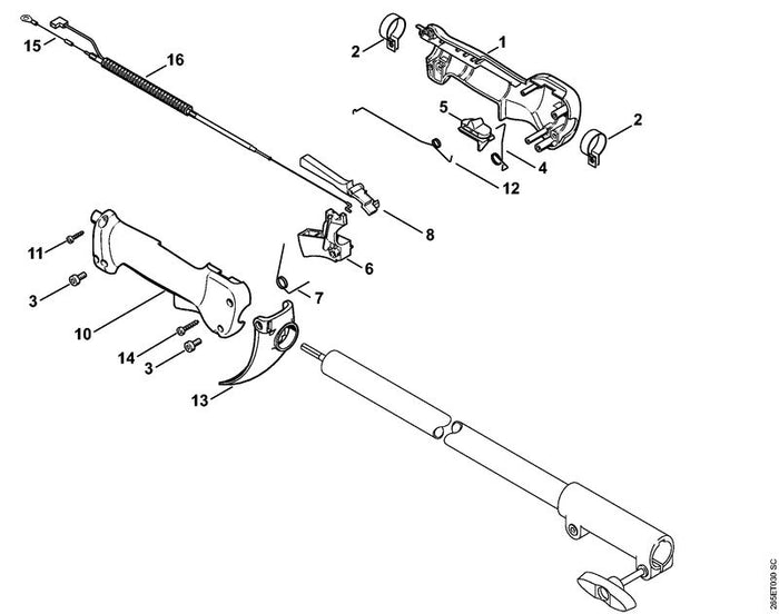 STIHL 4137-180-1101 Gaszug positie 15 technische tekening