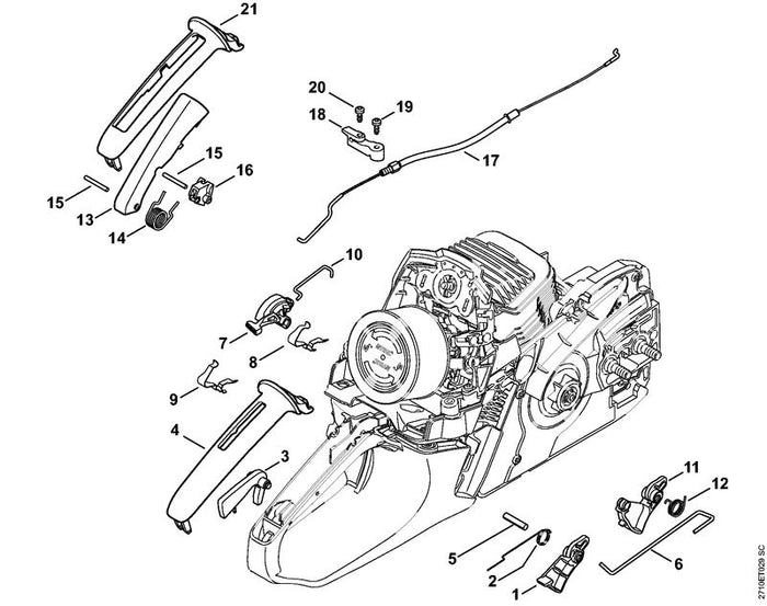STIHL 1141-182-1500 Gasgestänge positie 6 technische tekening