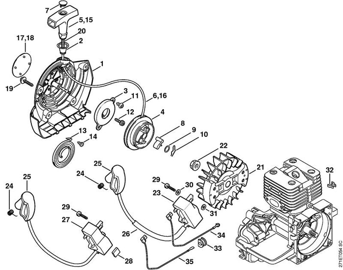 STIHL 4128-195-6200 Schlauch positie 20 technische tekening